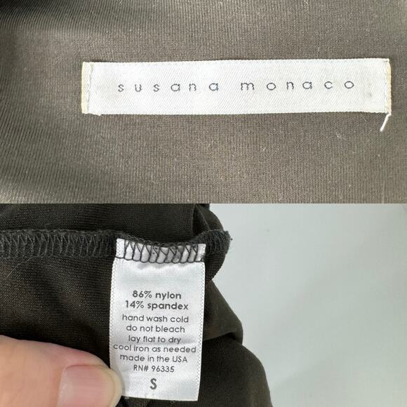 Susana Monaco Button Detail Dress Olive Green Long Sleeve Bodycon Office Size S - Picture 9 of 10